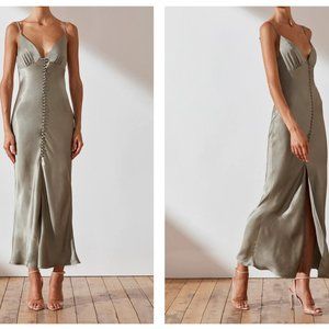 Shona Joy La Lune Bias Slip Dress - Olive, Size 4